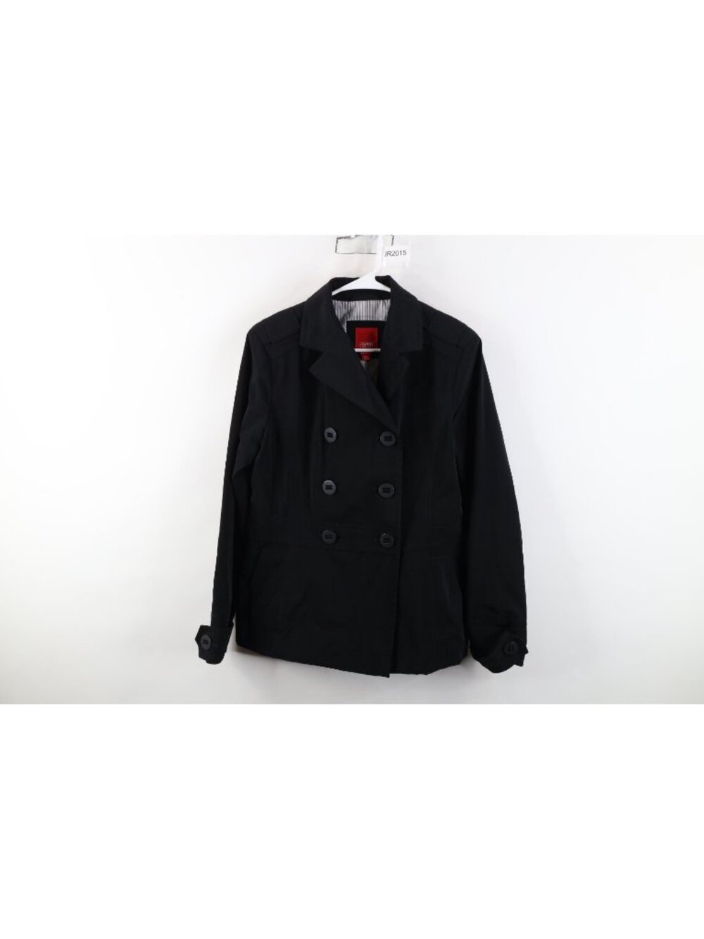Vintage 90s Y2K Esprit Womens Medium Babydoll Trench Coat Rain Jacket Black